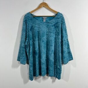 Catherines Artsy Lagenlook Boho Tie Dye Textured Ruffle Knit Top Womens 2x